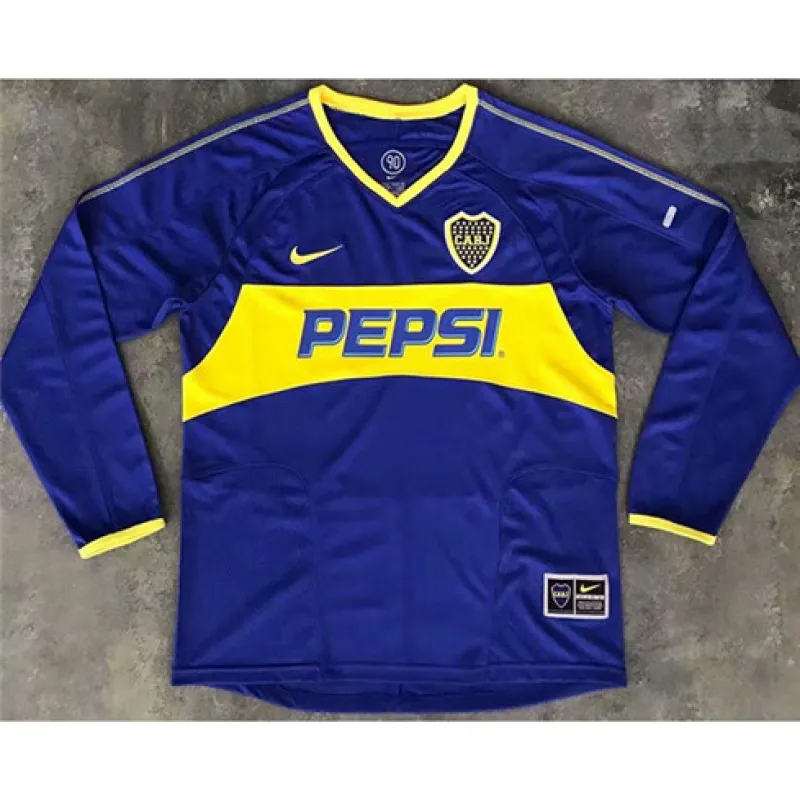 Maglia long-sleeved retrò di campo di casa di Boca Juniors 2003/04 - Blu