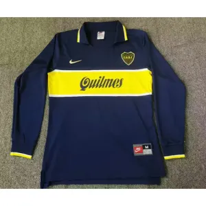 Boca Juniors 1997 Retro Heim Langärmel Trikot - Blau