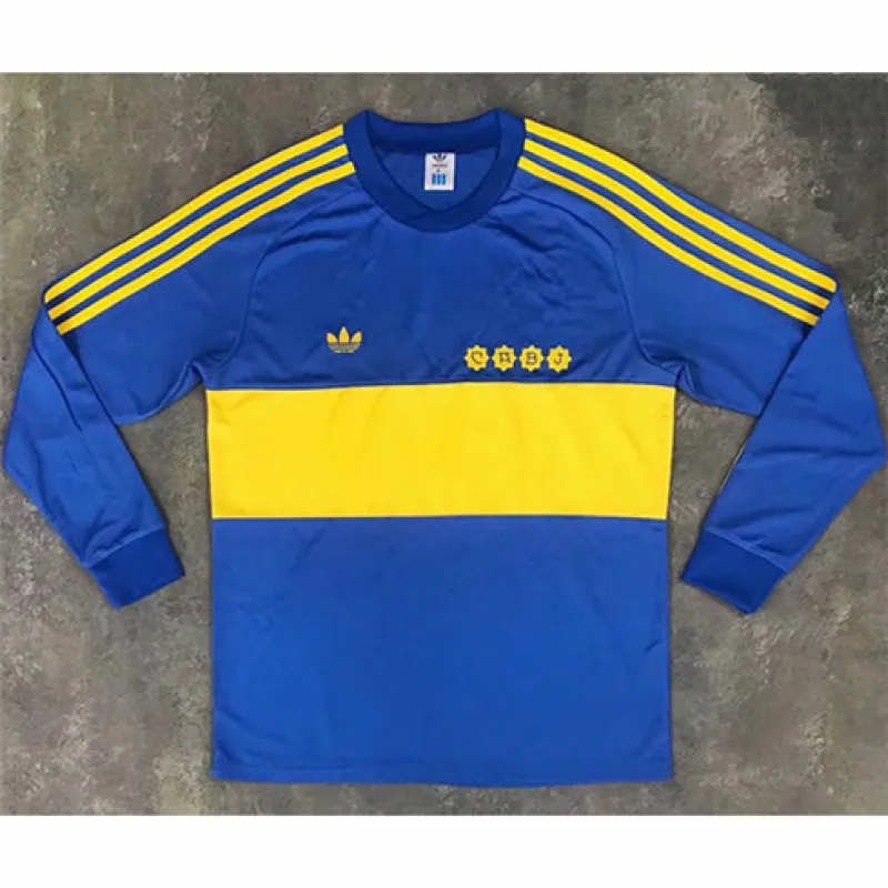 Camiseta long-sleeved retrò de campo de casa de Boca Juniors 1981 - Azul