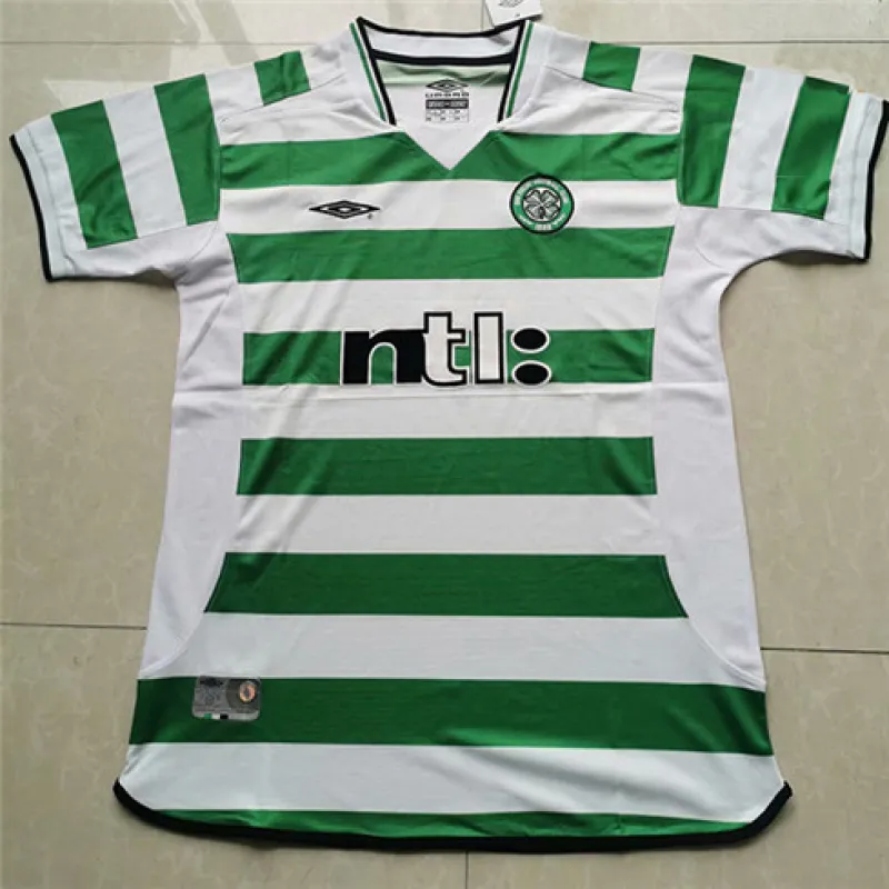 Maillot retro domicile de Celtic 2001-03 - Blanc/Vert