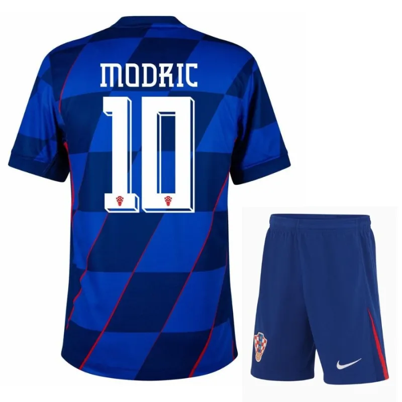 Modrić Kroatien 2024/25 Kinder-Auswärtstrikot + Shorts - Blau