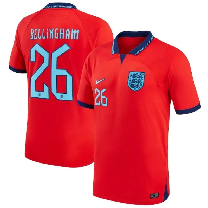 La maglia di trasferta dell'Inghilterra per la Coppa del mondo 2022 di Bellingham - Rossa