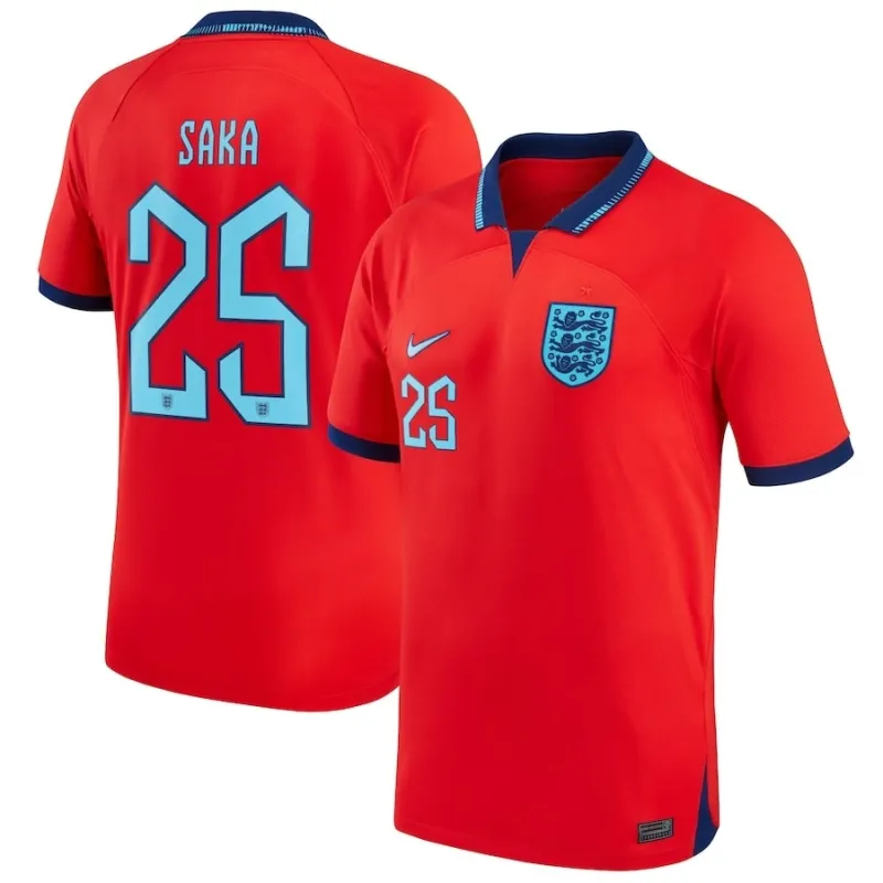 Saka's England 2022 World Cup Away Jersey - Red
