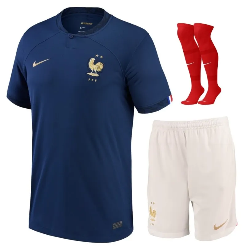 Le maillot pour enfants de l'équipe de France à domicile pour la Coupe du Monde 2022 - Bleu