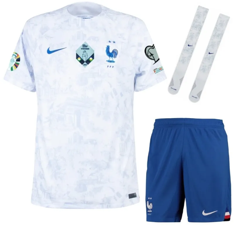 La maglia del kit per bambini della squadra nazionale francese per l'Euro 2024 fuori casa - Bianco