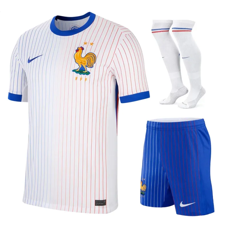 Das Kinder-Kit-Maillot der französischen Nationalmannschaft für die Auswärtsspiele in 2024/25 - Weiß