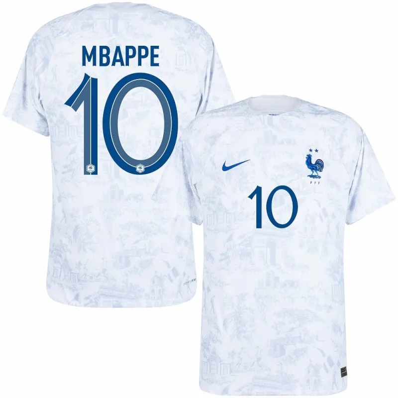 La maglia di trasferta della squadra nazionale francese di Kylian Mbappé per la Coppa del mondo 2022 - Bianca