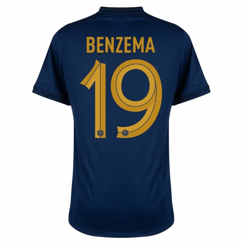 Le maillot de l'équipe nationale de France de Karim Benzema pour la Coupe du monde 2022 à domicile - Bleu