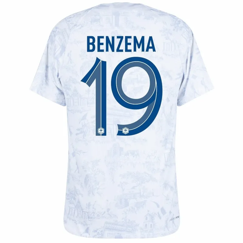 L'ensemble de maillots enfants d'extérieur de l'équipe nationale de France de Karim Benzema pour la Coupe du monde 2022 - Blanc