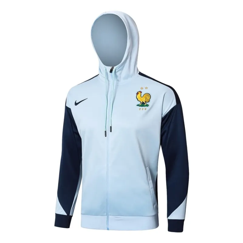 The French national team's 2024/25 hooded sportswear and pants - white/blue.