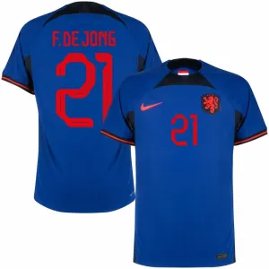 Maillot d'extérieur des Pays - Bas pour la Coupe du monde de football 2022 de Frenkie de Jong - bleu