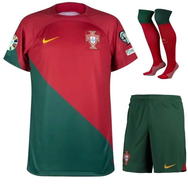 Portugals 2024 UEFA Euro Kinderheimtrikotsatz - Rot und Grün