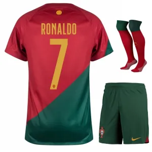 Conjunto de camisetas infantiles de campo de la Copa del Mundo 2022 de Portugal de Ronaldo - Rojo y Verde