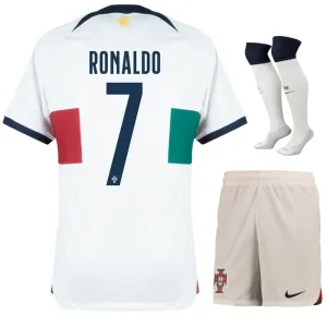 Conjunto de camisetas infantiles de visita de la Copa del Mundo 2022 de Portugal de Ronaldo - Blanco