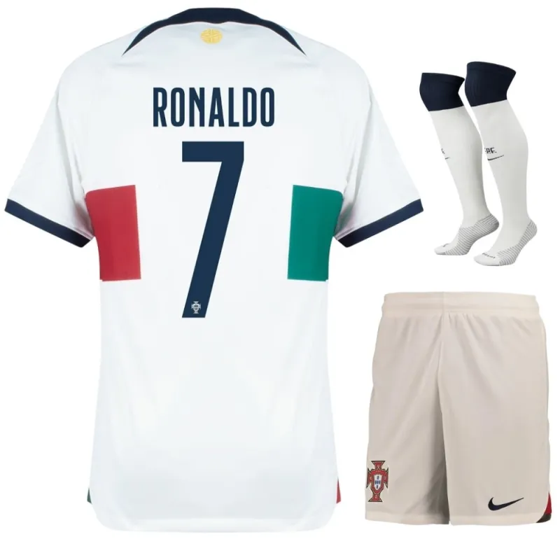 Jeux de maillots pour enfants d'extérieur de la Coupe du monde 2022 du Portugal de Ronaldo - Blanc