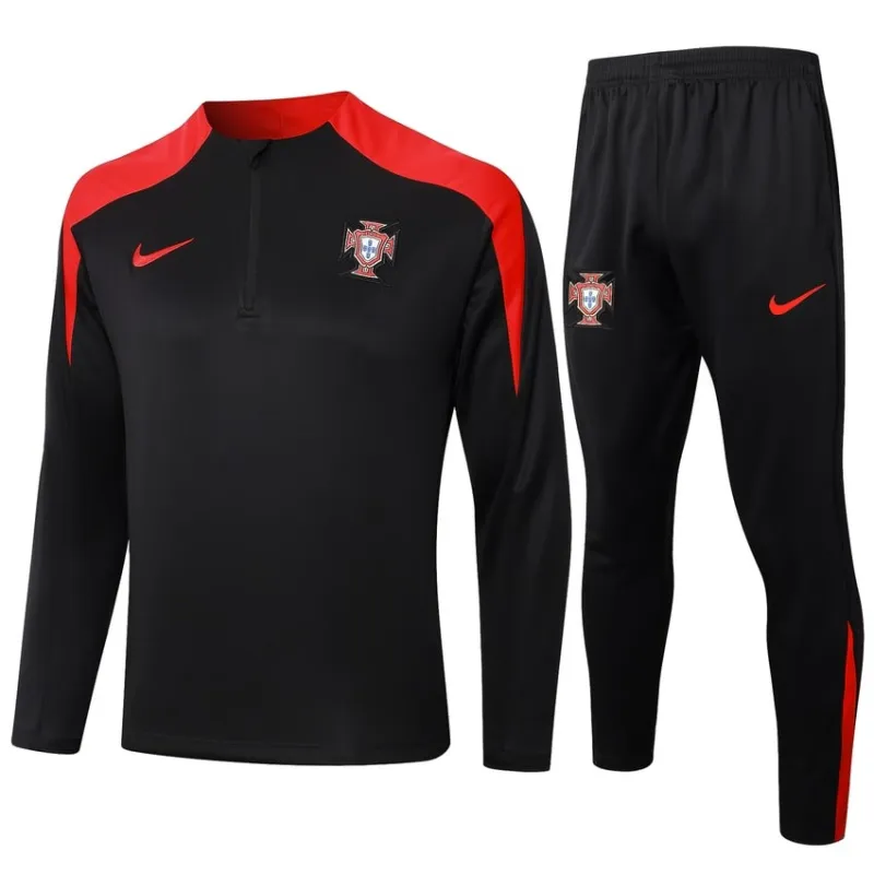 Ropa de deporte de manga larga + pantalones de Portugal 2024/25 - negro