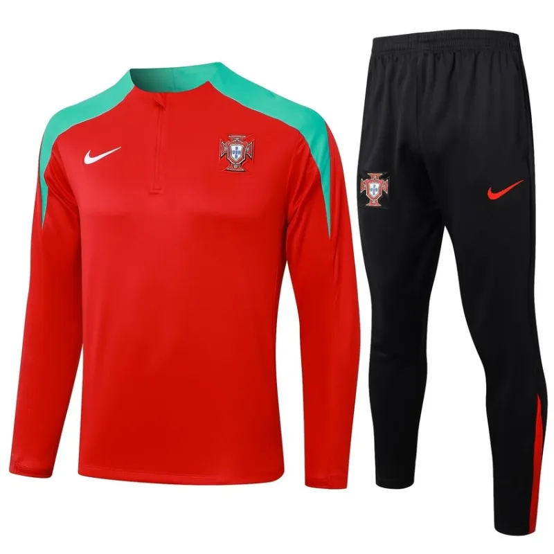 Ropa de deporte de manga larga + pantalones de Portugal 2024/25 - rojo
