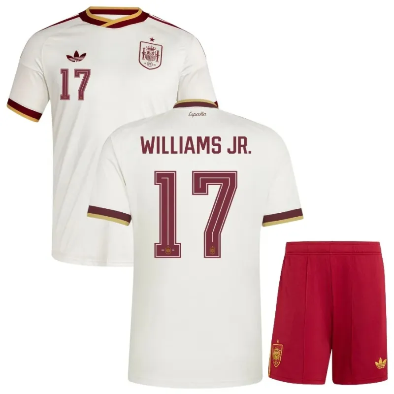 España WILLIAMS JR 2026/27 conjunto camiseta visita niño blanco