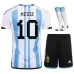 Messi Argentina 2022/23 3 Stars Home Kids Kit - Sky Blue