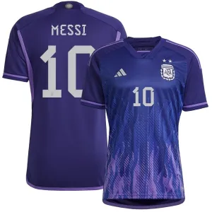 Messi, Argentinien 2022 Weltmeisterschaft Auswärtstrikot (Blau)