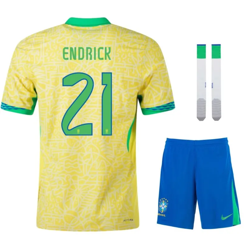 ENDRICK Brasilien 2024/25 Heim Kinder Fan-Trikotset - Gelb