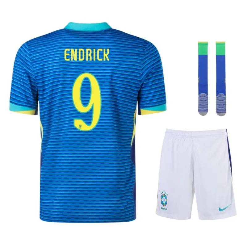 ENDRICK Brasilien 2024/25 Auswärts Kinder Fan-Trikotset - Blau