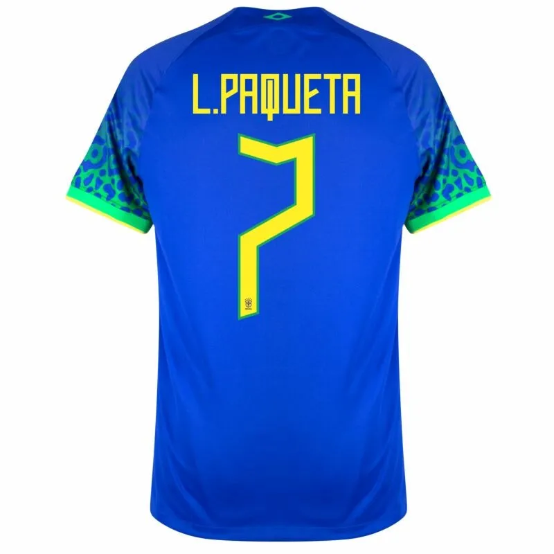 L. Paqueta, Maillot de supporter du Brésil pour la Coupe du monde 2022 (Maillot extérieur, Bleu)