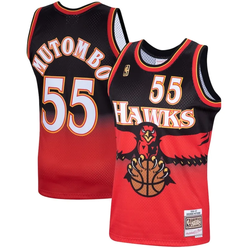 Atlanta Hawks Maillot Swingman Dikembe Mutombo - Noir/Rouge