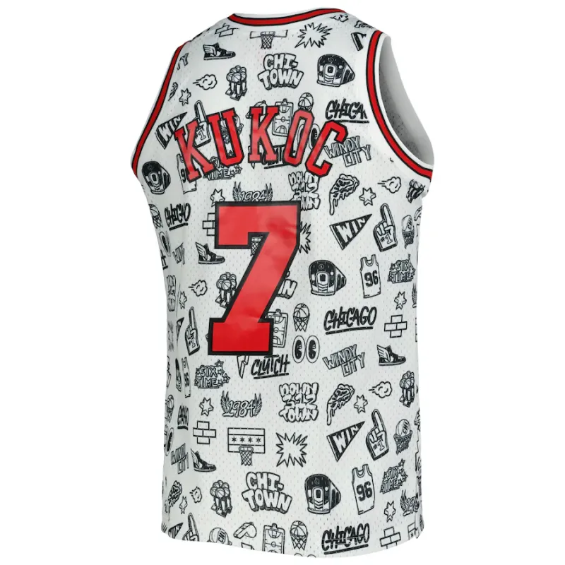 Toni Kukoč, Maillot Swingman Doodle des Hardwood Classics 1997/98 des Chicago Bulls Mitchell & Ness - Blanc
