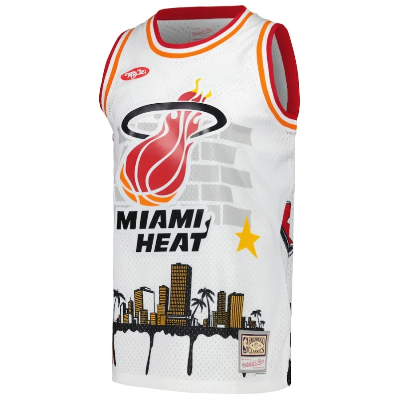 Maillot de mode des Hardwood Classics Miami Heat Mitchell & Ness x Tats Cru - Blanc