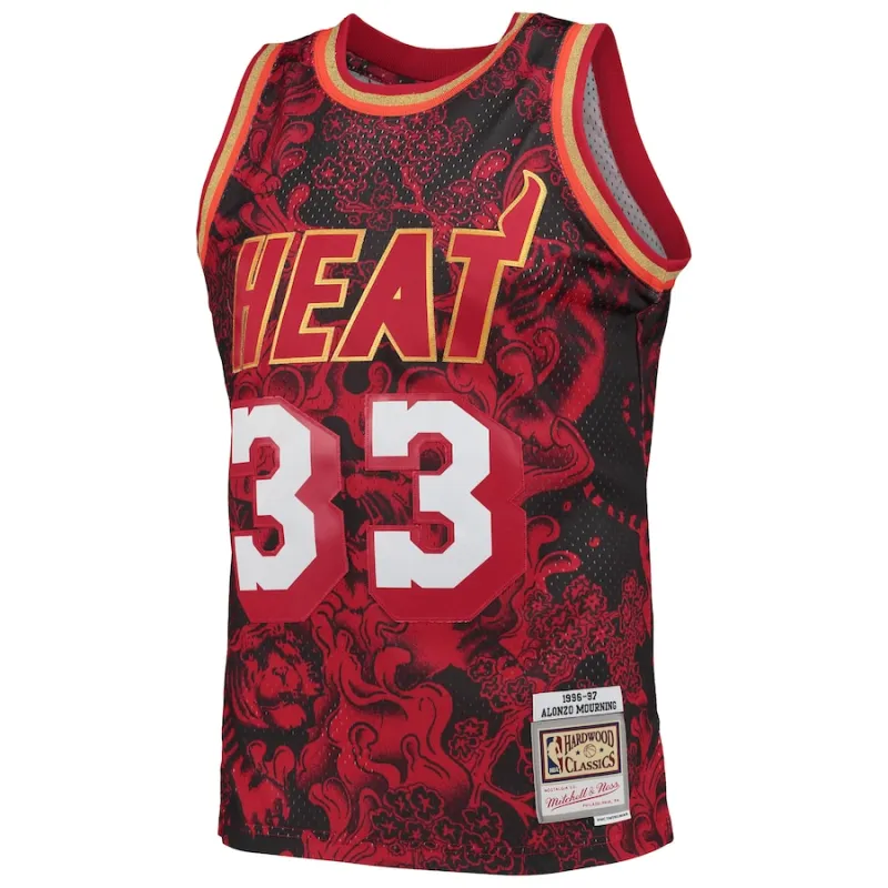 Maillot Alonzo Mourning Miami Heat Mitchell & Ness 1996/97 Hardwood Classics Nouvel An lunaire