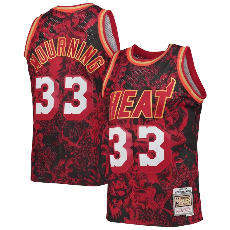 Maillot Alonzo Mourning Miami Heat Mitchell & Ness 1996/97 Hardwood Classics Nouvel An lunaire