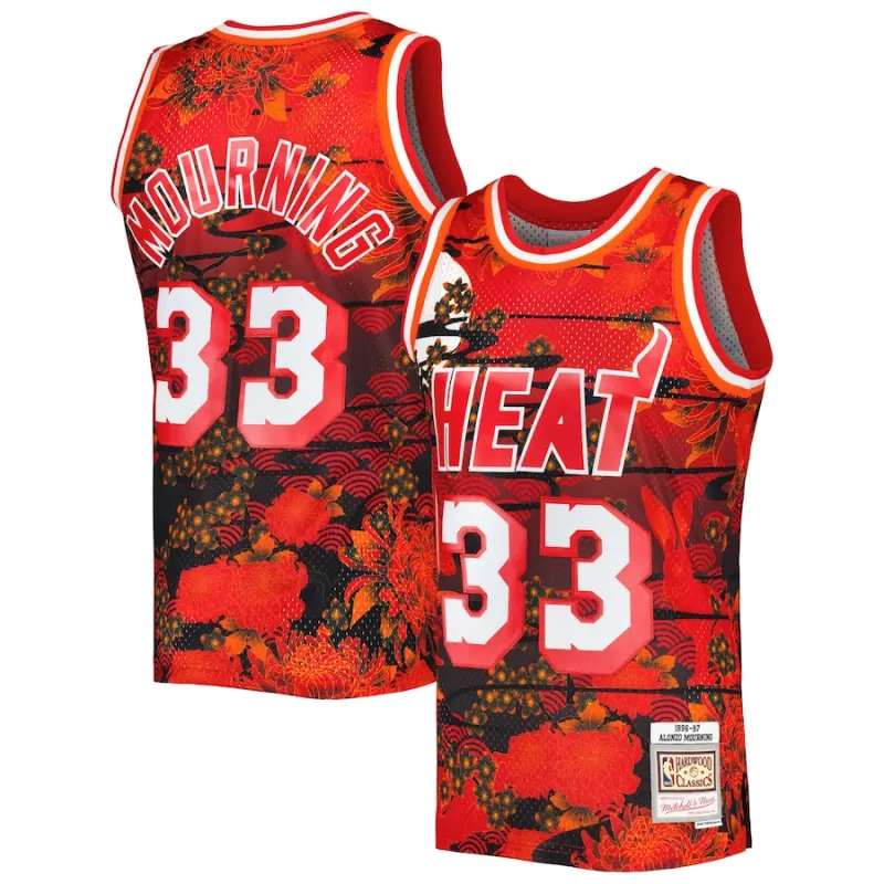 Maillot Alonzo Mourning Miami Heat Mitchell & Ness 1996/97 Hardwood Classics Nouvel An lunaire