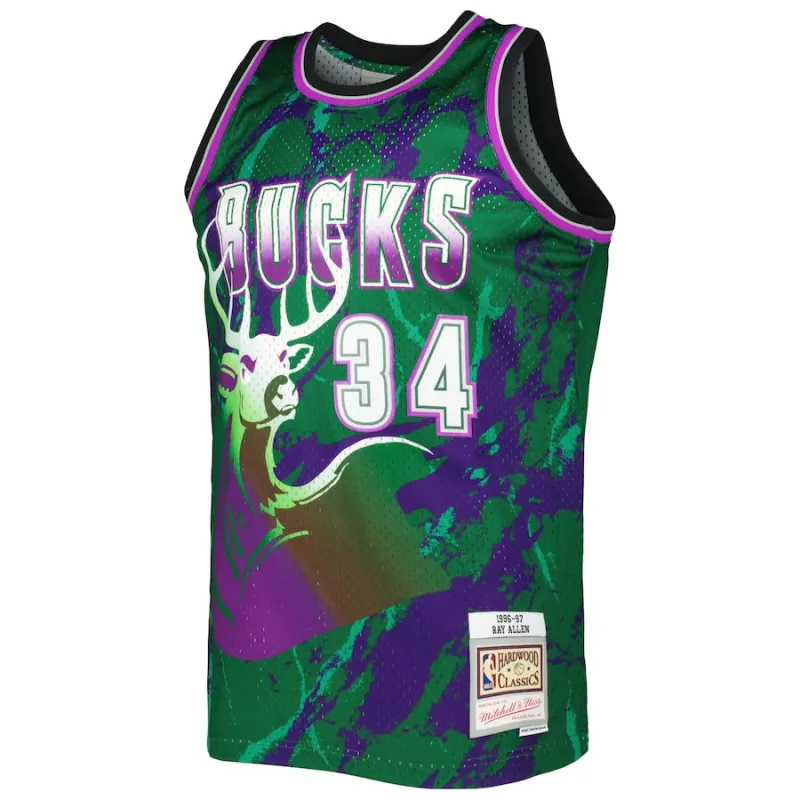 Ray Allen, Maillot Swingman de marbre classique 1996/97 de Mitchell & Ness des Milwaukee Bucks - Vert