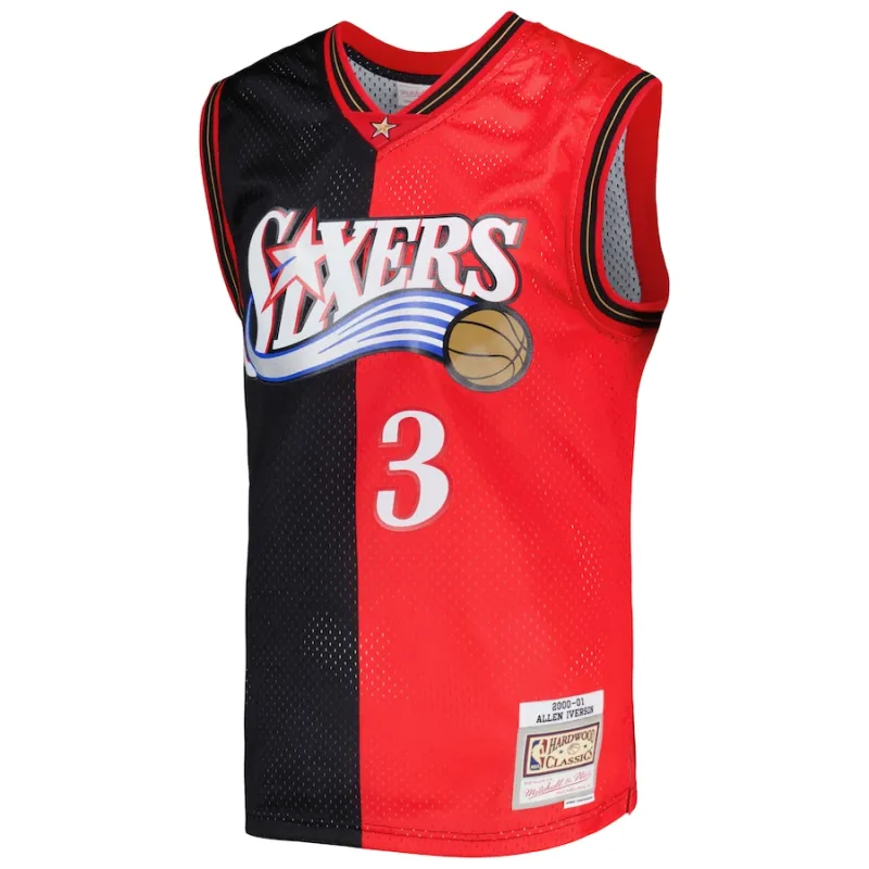 Allen Iverson Philadelphia 76ers Mitchell & Ness Classiche Hardwood 2000/2001 Maglia Swingman Divisa - Nero/Rosso