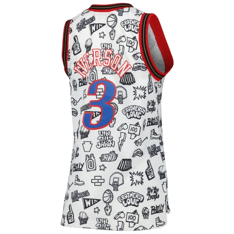 Allen Iverson Philadelphia 76ers Mitchell & Ness Maillot Swingman Doodle 2000 pour Femmes - Blanc