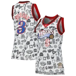Allen Iverson Philadelphia 76ers Mitchell & Ness Maglia Swingman Doodle 2000 per Donne - Bianco