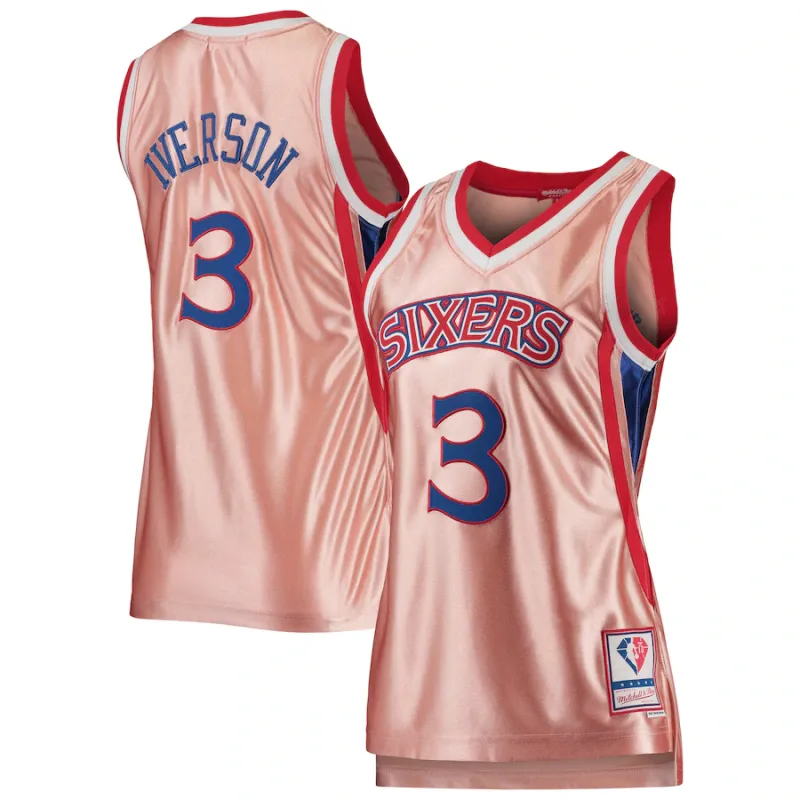 Allen Iverson Philadelphia 76ers Mitchell & Ness Maillot Swingman 1996 Rose Gold de l'Année du 75e Anniversaire pour Femmes - Rose