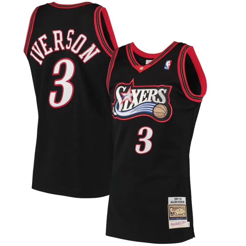 Allen Iverson Philadelphia 76ers Mitchell & Ness Camiseta Auténtica de las Clásicas Hardwood 1997/98 - Negro