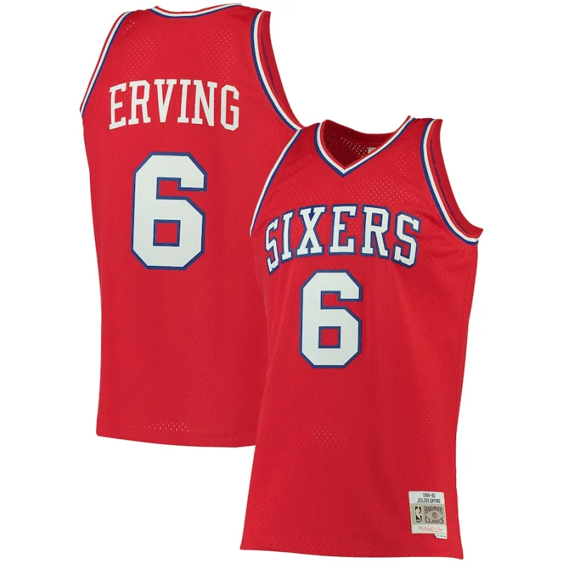 Julius Erving Philadelphia 76ers Mitchell & Ness Maglia Hardwood Classics Classica 1982/83 per Donne - Rosso