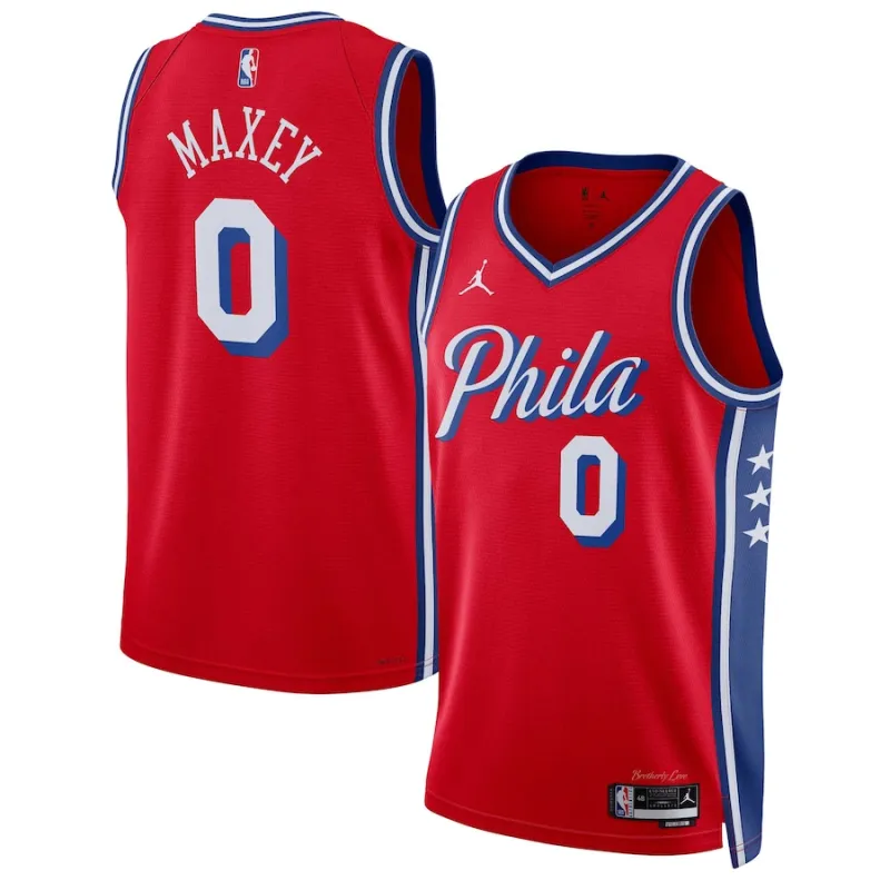 Tyrese Maxey Philadelphia 76ers Maillot Swingman Unisexe de la Marque Jordan - Édition Déclaration - Rouge