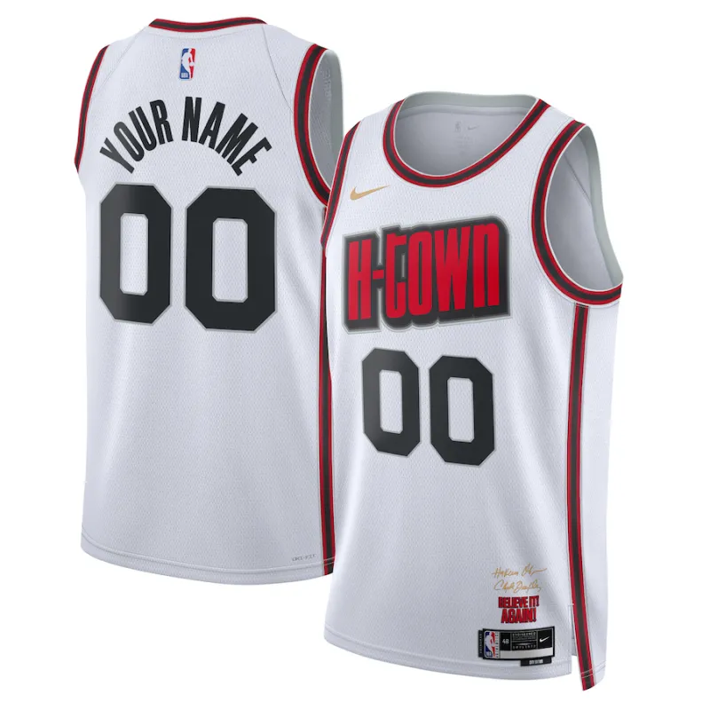 Houston Rockets, Maillot personnalisé unisexe 2024/25, Édition City, Blanc