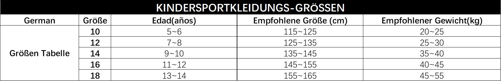 Kinder Fußballtrikot Größe