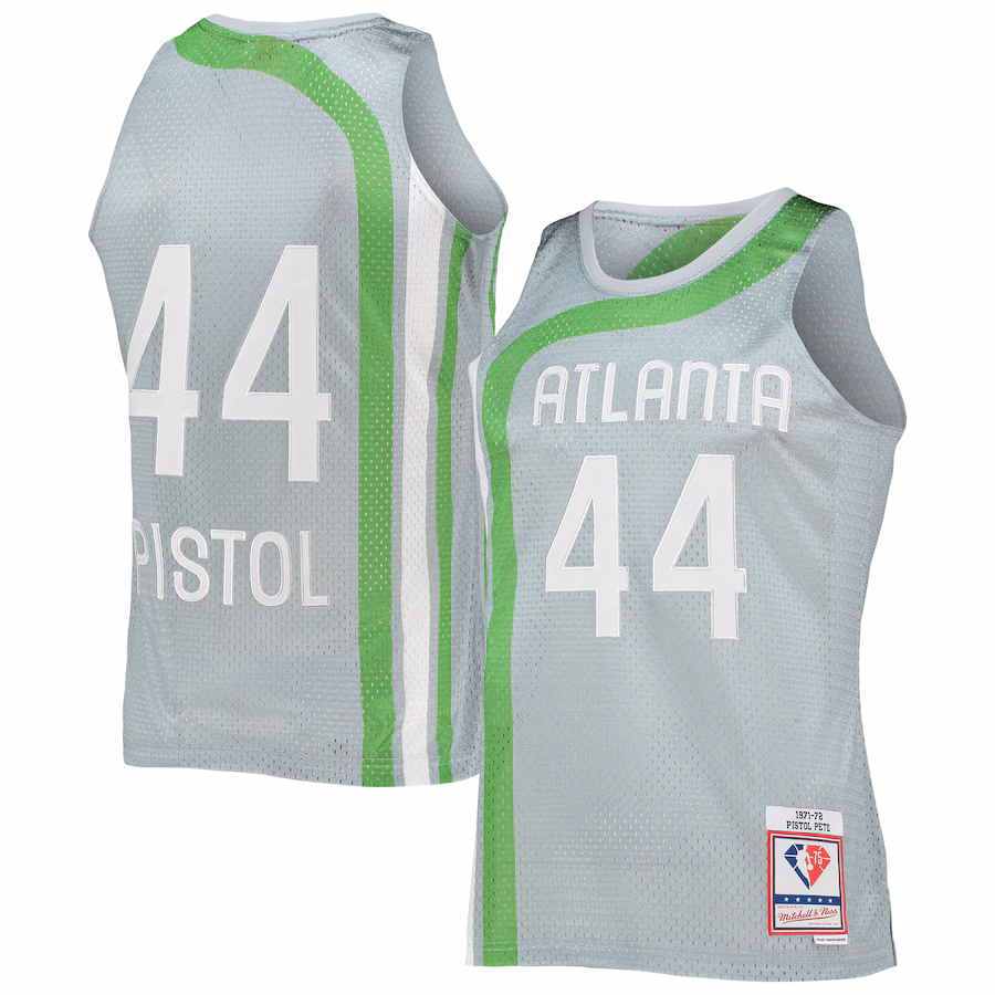 Canotta Basket Pete Maravich Hawks Mitchell & Ness 75° Anniversario 71/72