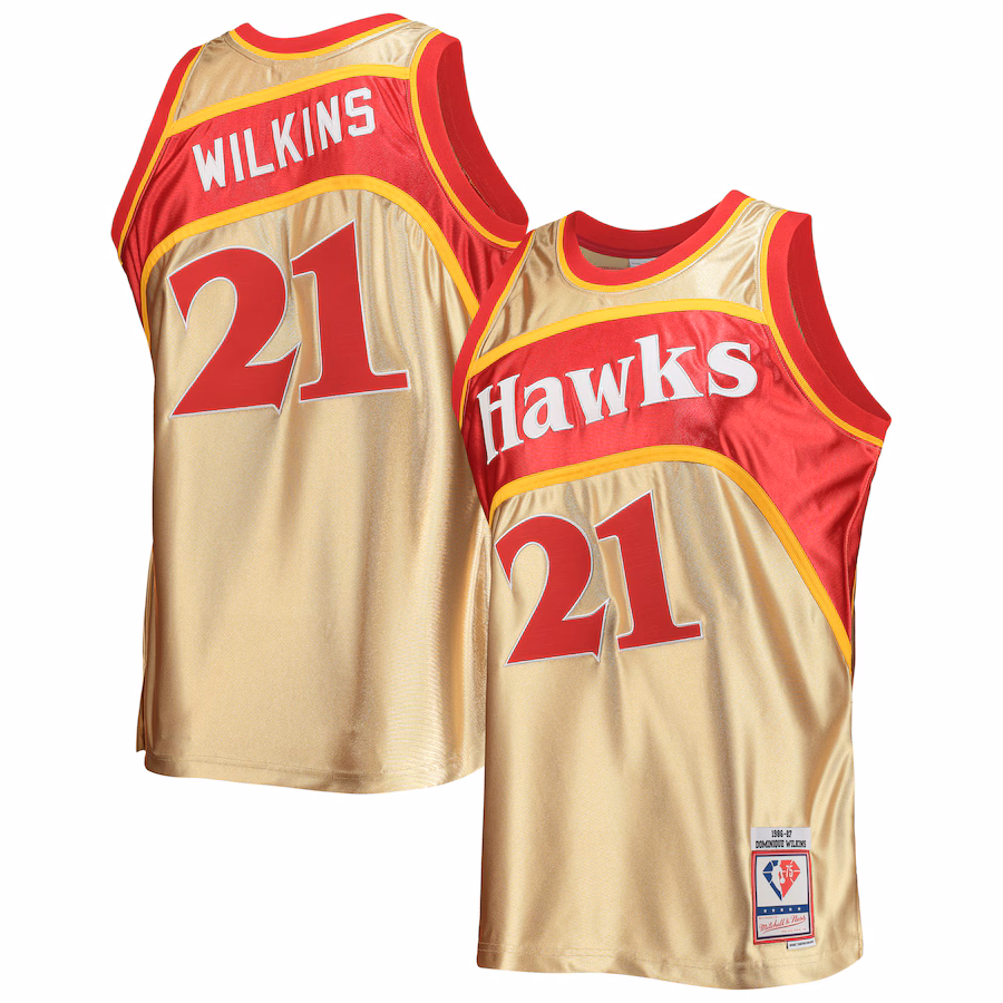 Canotta Basket Dominique Wilkins Hawks Mitchell & Ness 75° Anniversario 86/87