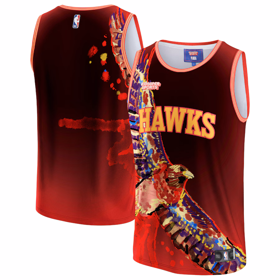 Maglia della città natale unisex degli Atlanta Hawks della NBA e di KidSuper Studios - Rosso