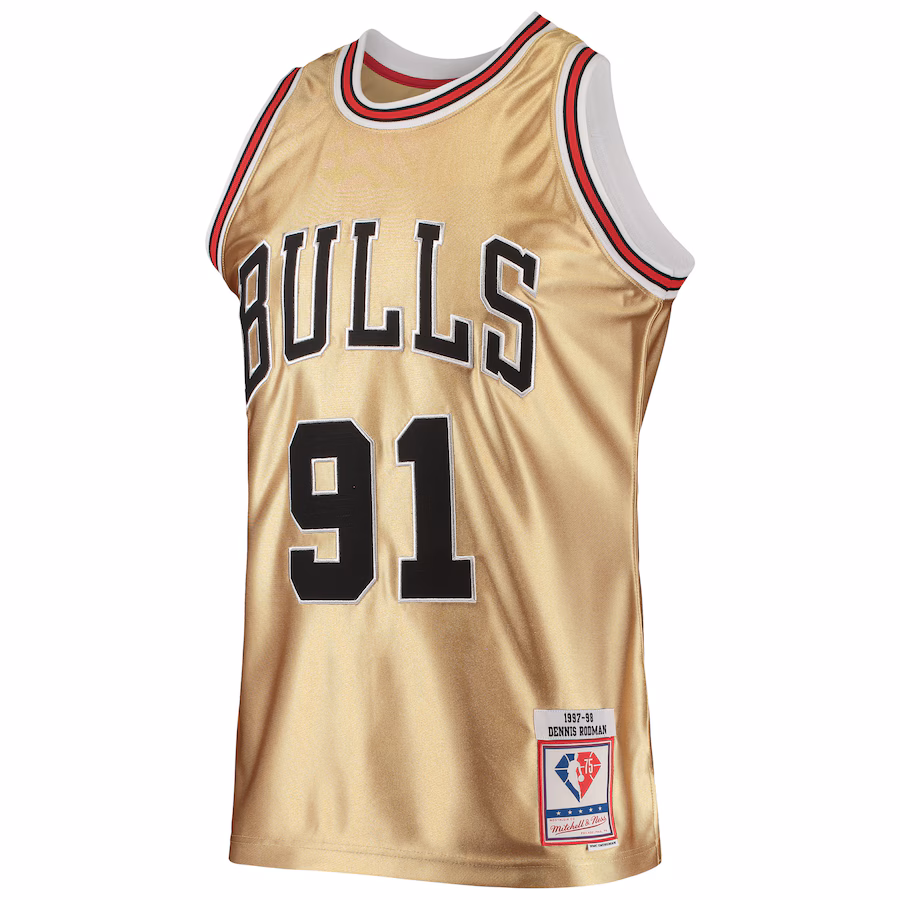 Dennis Rodman Chicago Bulls Mitchell & Ness 75-Jahres-Jubiläum 1997/98 Klassisches Hardwood-Jersey - Gold