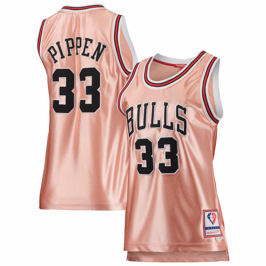 Scottie Pippen Maglia Swingman 1997 in oro rosa per l'75º anniversario per donne dei Chicago Bulls Mitchell & Ness - Rosa