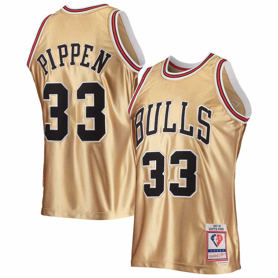 Scottie Pippen Maglia Hardwood Classica 1997/98 per l'75º anniversario dei Chicago Bulls Mitchell & Ness - Oro