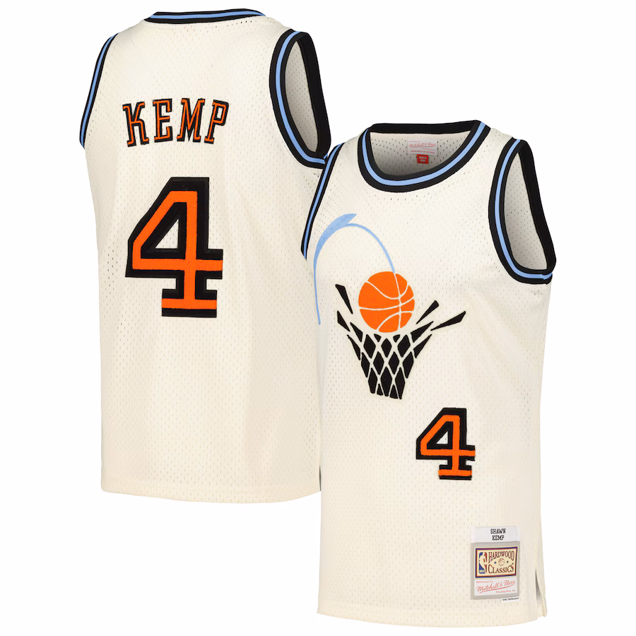 Shawn Kemp Camiseta Swingman de Punto de Cadena Mitchell & Ness de los Cleveland Cavaliers - Color Crema